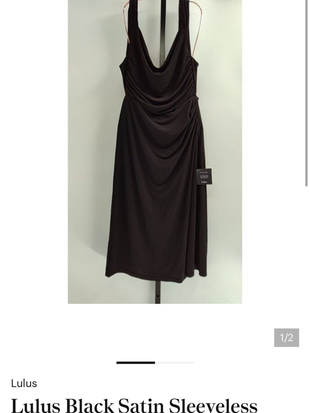 Lulu's Black Satin Sleeveless Draped Midi Dress